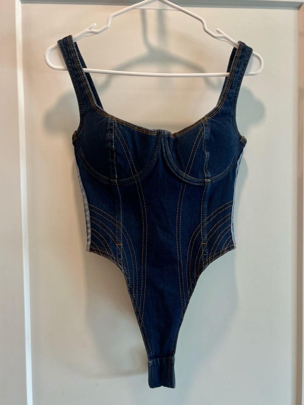 Adidas x Ivy Park Beyonce Rodeo Denim Corset Bodysuit in Dark Wash